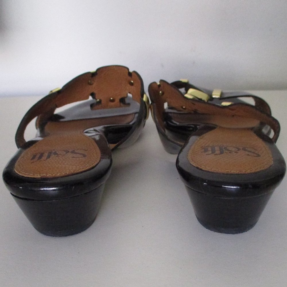 Sofft Womens Black Patent Leather Gold Accents Flat Slide Sandal NWOB - Size 8W - Picture 5 of 10